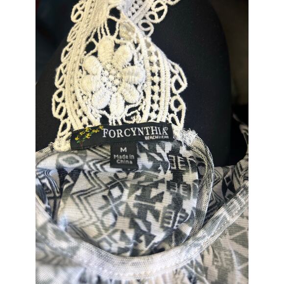 ForCynthia‎ Beachwear Cover-Up Medium Sheer White Tunic Dress Boho Resortwear - Picture 3 of 11